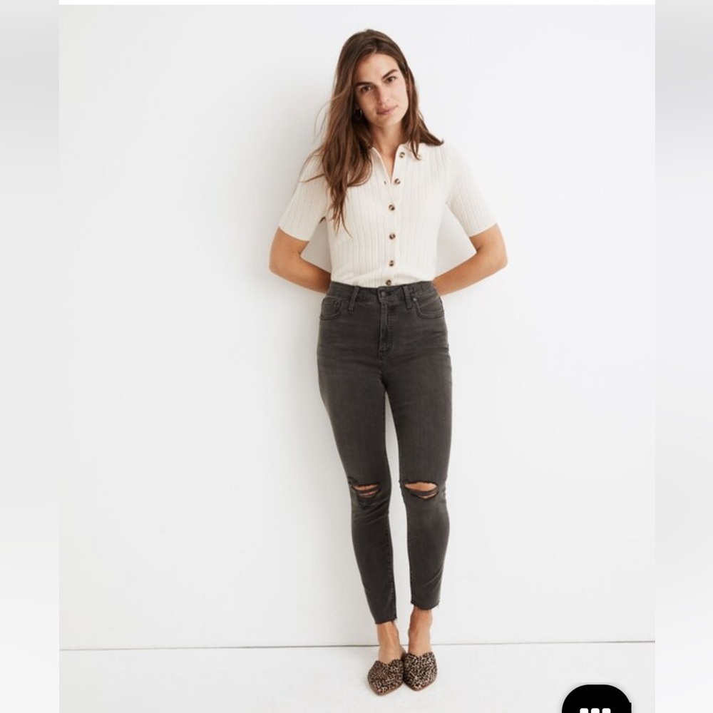 Madewell Curvy High-Rise Skinny Jeans, Distressed Black Sea, EUC!
